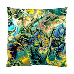 Flower Power Fractal Batik Teal Yellow Blue Salmon Standard Cushion Case (two Sides) by EDDArt