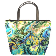 Flower Power Fractal Batik Teal Yellow Blue Salmon Bucket Bags by EDDArt