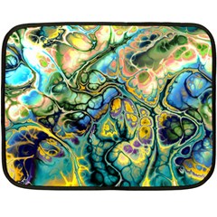 Flower Power Fractal Batik Teal Yellow Blue Salmon Fleece Blanket (mini) by EDDArt