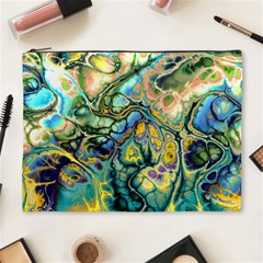 Flower Power Fractal Batik Teal Yellow Blue Salmon Cosmetic Bag (xl) by EDDArt