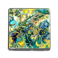 Flower Power Fractal Batik Teal Yellow Blue Salmon Memory Card Reader (square) by EDDArt