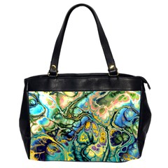 Flower Power Fractal Batik Teal Yellow Blue Salmon Office Handbags (2 Sides)  by EDDArt