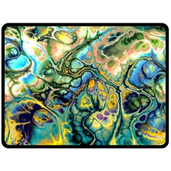 Flower Power Fractal Batik Teal Yellow Blue Salmon Fleece Blanket (large)  by EDDArt