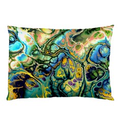 Flower Power Fractal Batik Teal Yellow Blue Salmon Pillow Case (two Sides) by EDDArt