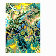 Flower Power Fractal Batik Teal Yellow Blue Salmon Small Garden Flag (two Sides) by EDDArt