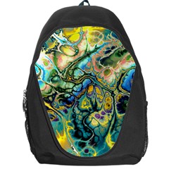 Flower Power Fractal Batik Teal Yellow Blue Salmon Backpack Bag by EDDArt