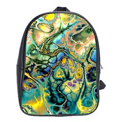 Flower Power Fractal Batik Teal Yellow Blue Salmon School Bags (xl)  by EDDArt