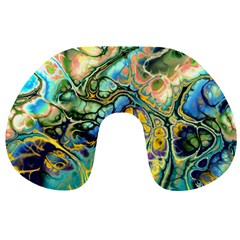 Flower Power Fractal Batik Teal Yellow Blue Salmon Travel Neck Pillows by EDDArt