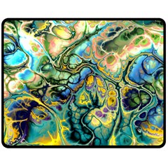 Flower Power Fractal Batik Teal Yellow Blue Salmon Double Sided Fleece Blanket (medium)  by EDDArt