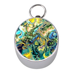 Flower Power Fractal Batik Teal Yellow Blue Salmon Mini Silver Compasses by EDDArt