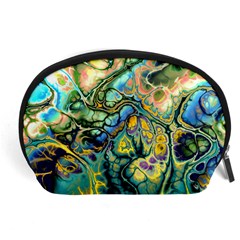 Flower Power Fractal Batik Teal Yellow Blue Salmon Accessory Pouches (large)  by EDDArt