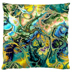 Flower Power Fractal Batik Teal Yellow Blue Salmon Large Flano Cushion Case (one Side) by EDDArt