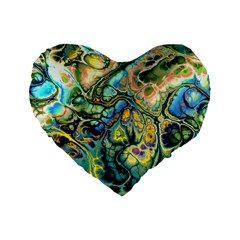 Flower Power Fractal Batik Teal Yellow Blue Salmon Standard 16  Premium Flano Heart Shape Cushions