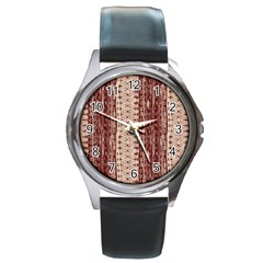 Wrinkly Batik Pattern Brown Beige Round Metal Watch by EDDArt