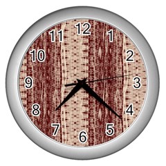 Wrinkly Batik Pattern Brown Beige Wall Clocks (silver)  by EDDArt