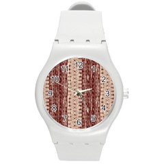 Wrinkly Batik Pattern Brown Beige Round Plastic Sport Watch (m) by EDDArt