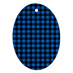 Lumberjack Fabric Pattern Blue Black Ornament (oval) by EDDArt