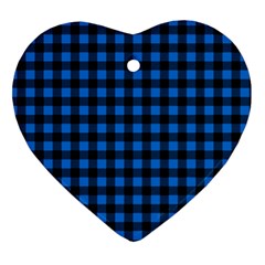 Lumberjack Fabric Pattern Blue Black Ornament (heart)