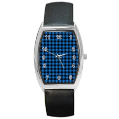 Lumberjack Fabric Pattern Blue Black Barrel Style Metal Watch by EDDArt