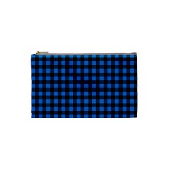 Lumberjack Fabric Pattern Blue Black Cosmetic Bag (small)  by EDDArt