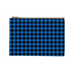 Lumberjack Fabric Pattern Blue Black Cosmetic Bag (large)  by EDDArt