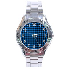 Lumberjack Fabric Pattern Blue Black Stainless Steel Analogue Watch by EDDArt