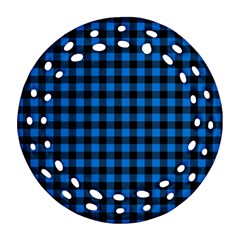 Lumberjack Fabric Pattern Blue Black Ornament (round Filigree) by EDDArt