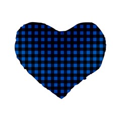 Lumberjack Fabric Pattern Blue Black Standard 16  Premium Heart Shape Cushions by EDDArt