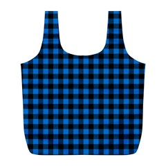 Lumberjack Fabric Pattern Blue Black Full Print Recycle Bags (l)  by EDDArt