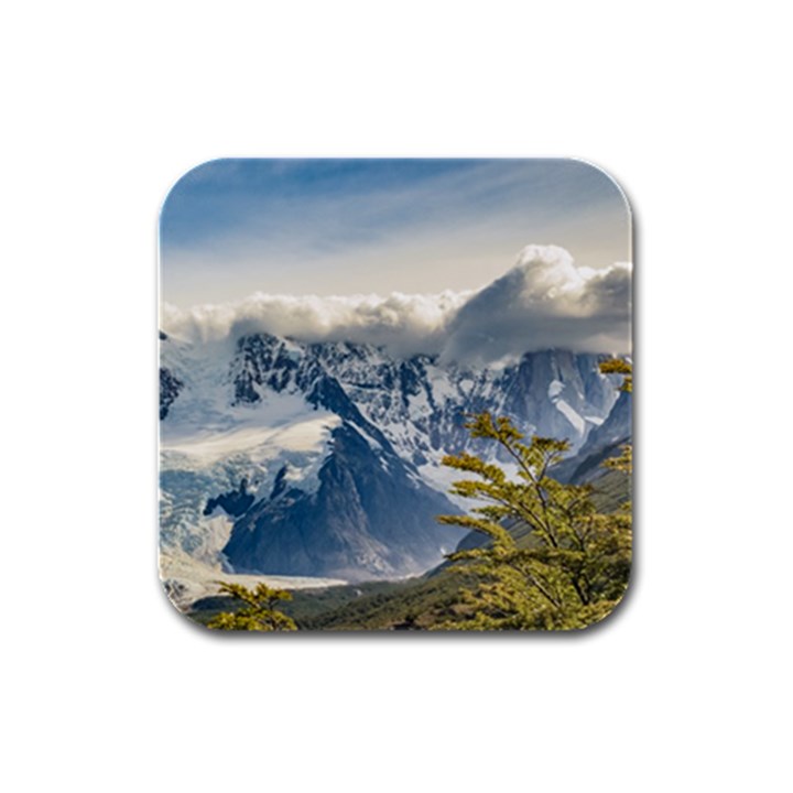 Snowy Andes Mountains, El Chalten Argentina Rubber Square Coaster (4 pack) 