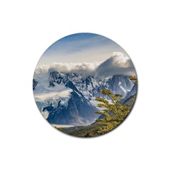 Snowy Andes Mountains, El Chalten Argentina Rubber Round Coaster (4 Pack)  by dflcprints