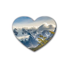 Snowy Andes Mountains, El Chalten Argentina Rubber Coaster (heart)  by dflcprints