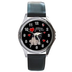 Love Pugs Round Metal Watch by Valentinaart