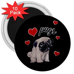 Love Pugs 3  Magnets (10 Pack) 