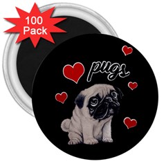 Love Pugs 3  Magnets (100 Pack) by Valentinaart