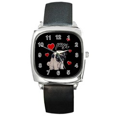 Love Pugs Square Metal Watch by Valentinaart