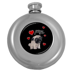 Love Pugs Round Hip Flask (5 Oz) by Valentinaart