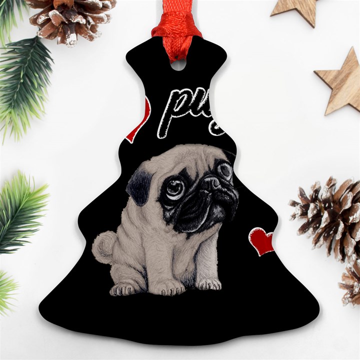 Love pugs Christmas Tree Ornament (Two Sides)