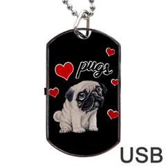 Love Pugs Dog Tag Usb Flash (one Side) by Valentinaart