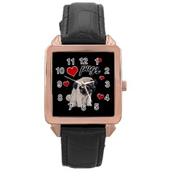 Love Pugs Rose Gold Leather Watch  by Valentinaart