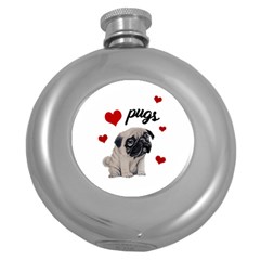 Love Pugs Round Hip Flask (5 Oz) by Valentinaart