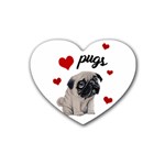 Love pugs Rubber Coaster (Heart)  Front