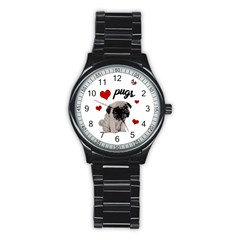 Love Pugs Stainless Steel Round Watch by Valentinaart