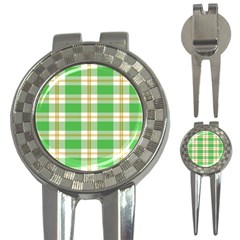 Abstract Green Plaid 3-in-1 Golf Divots