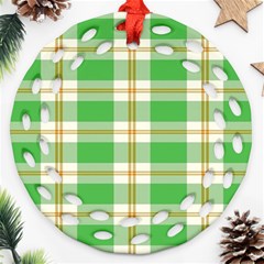 Abstract Green Plaid Round Filigree Ornament (Two Sides)