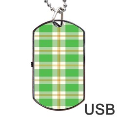 Abstract Green Plaid Dog Tag USB Flash (One Side)