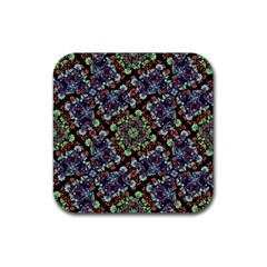 Colorful Floral Collage Pattern Rubber Coaster (square)  by dflcprints