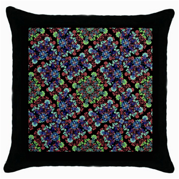 Colorful Floral Collage Pattern Throw Pillow Case (Black)