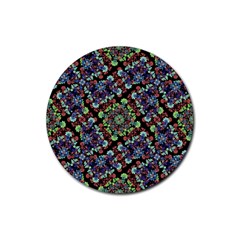 Colorful Floral Collage Pattern Rubber Coaster (round)  by dflcprints