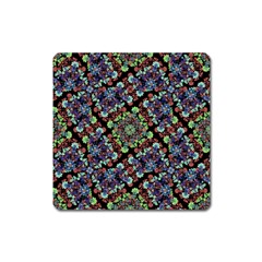 Colorful Floral Collage Pattern Square Magnet by dflcprints